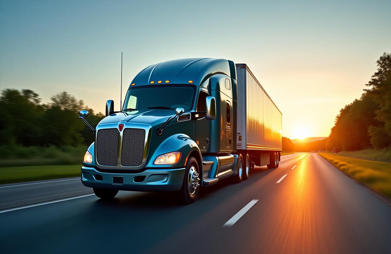 Modern semi-truck on the highway